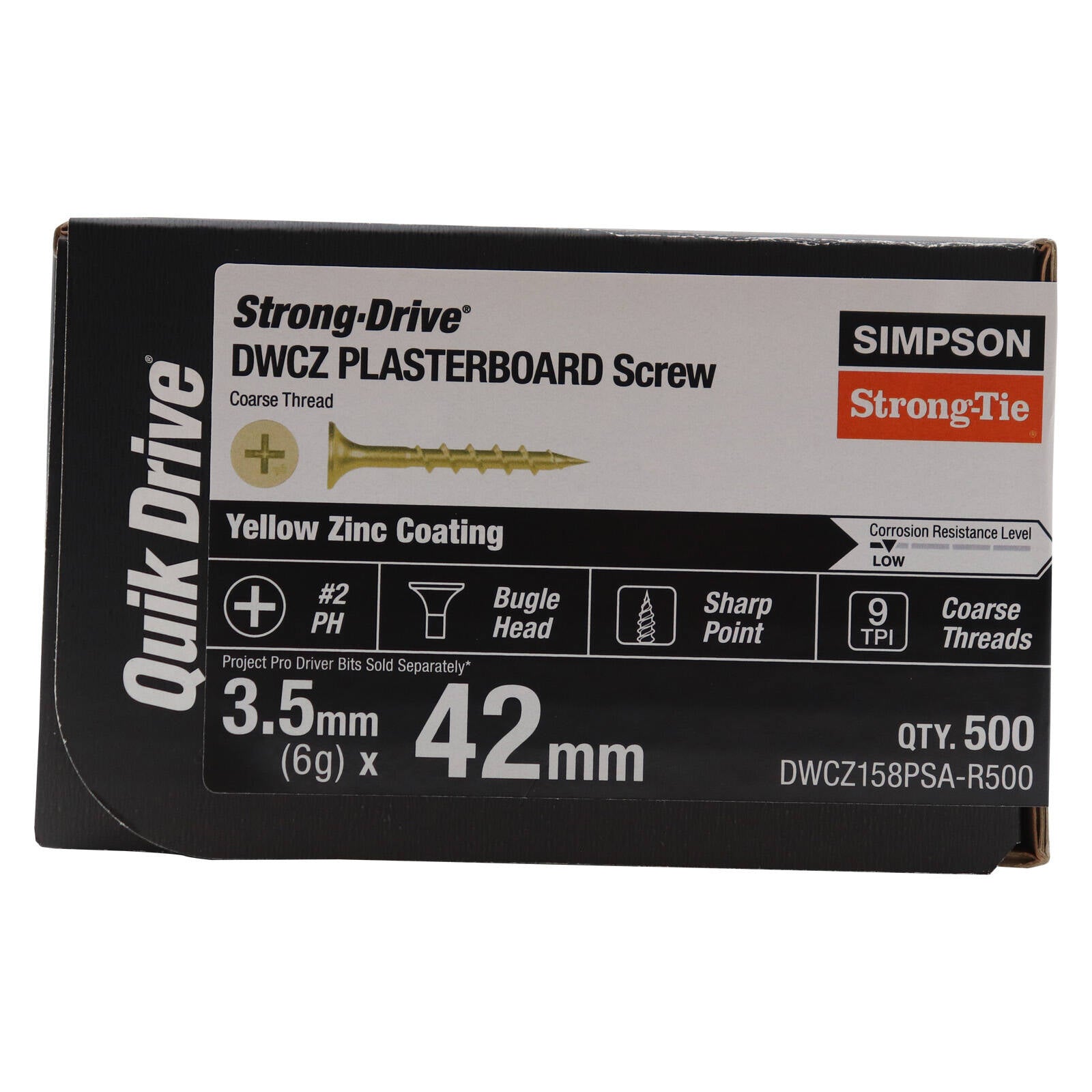 Simpson Strong-Tie 6G x 42mm Zinc Yellow Collated Quik Drive Plaster Screw 500 Pack