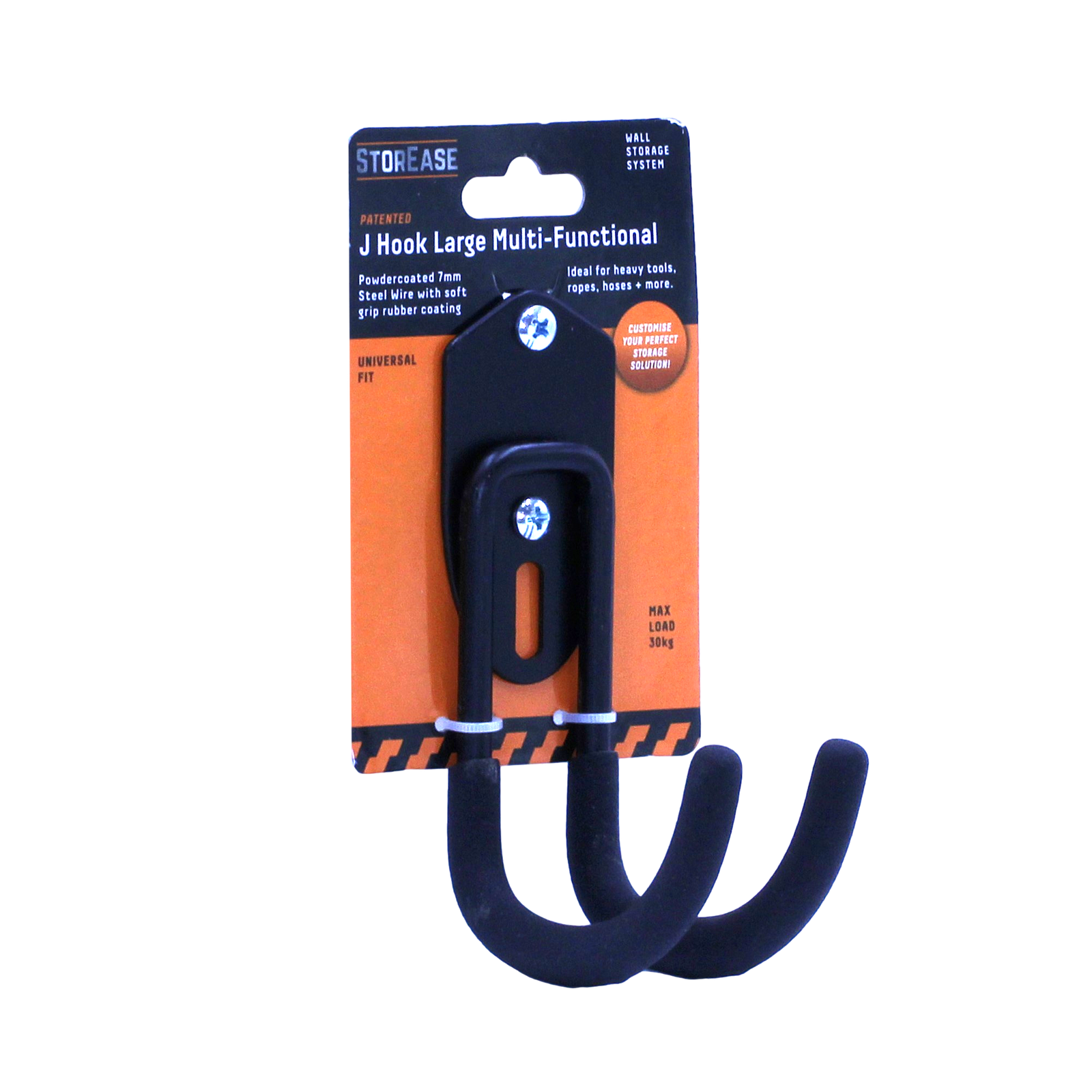 StorEase Large Wall Storage System J Hook, Black Powder Coated Steel, Indoor