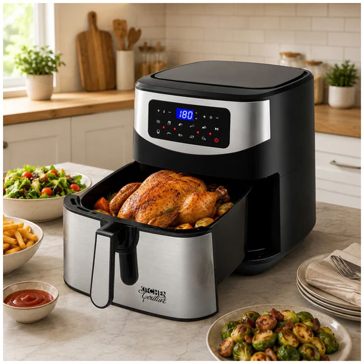 Kitchen Couture Digital Air Fryer 12L - Stainless Steel - One-Touch Controls, Preset Functions - 10001717