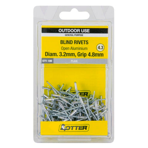 Otter 3.2 x 4.8mm Open Aluminium Blind Rivets 100 Pack