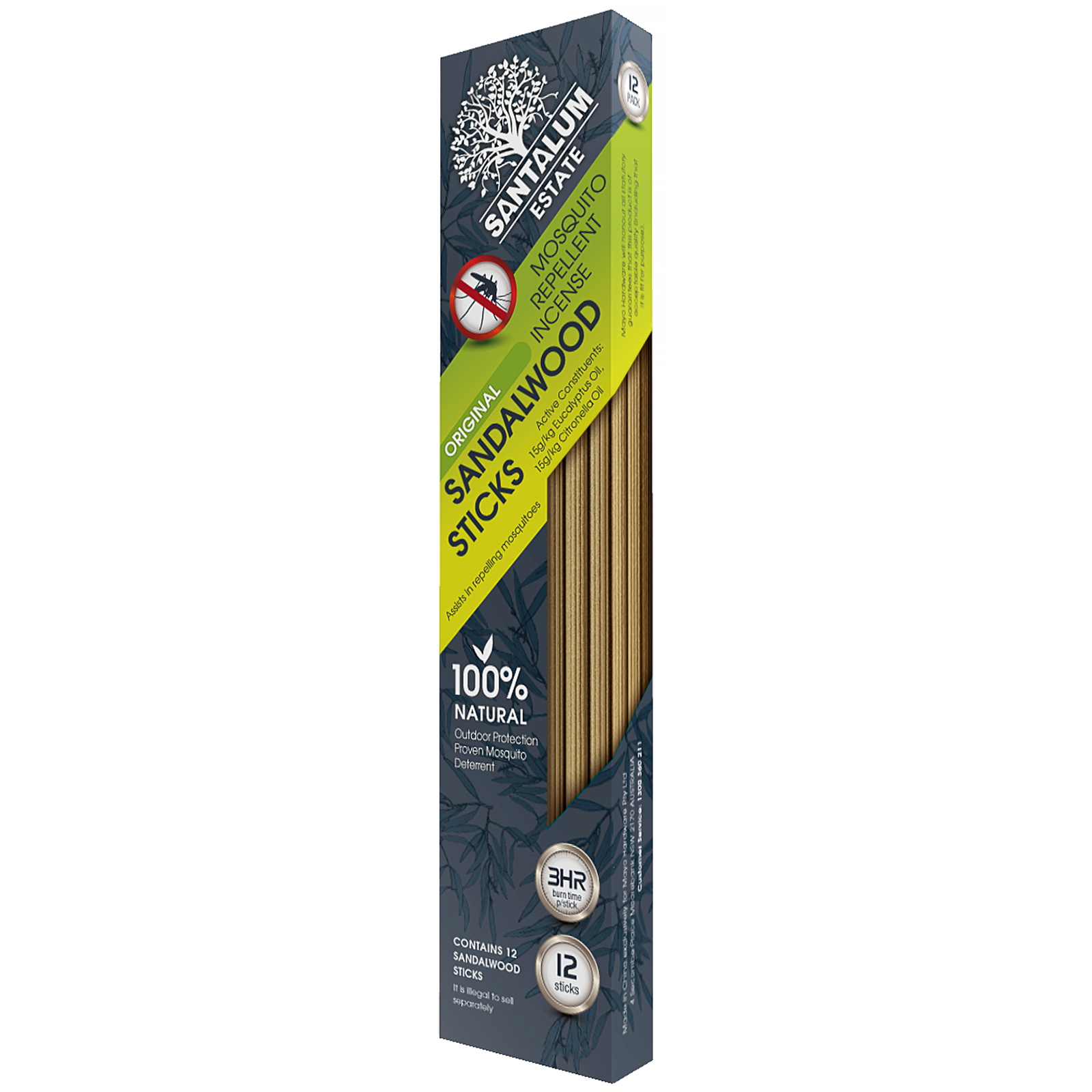 Santalum Sandalwood Estate Incense Outdoor Mosquito - 12 Pack