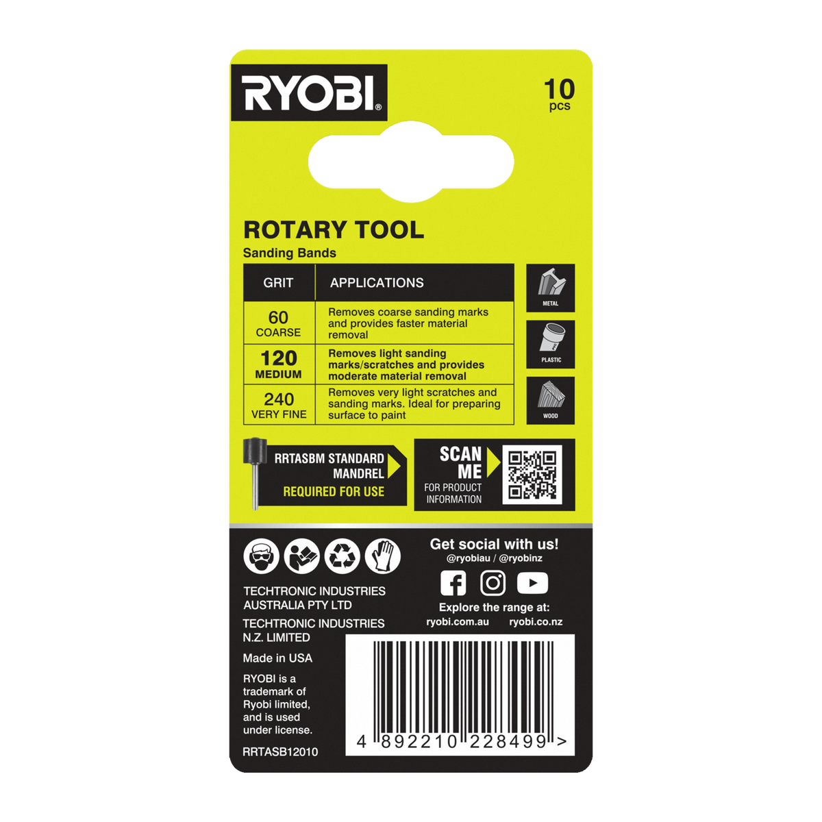 Ryobi 120 Grit Sanding Band 10 Pack - 38mm x 1mm - Surface Preparation - SuperSaverAU - view 2