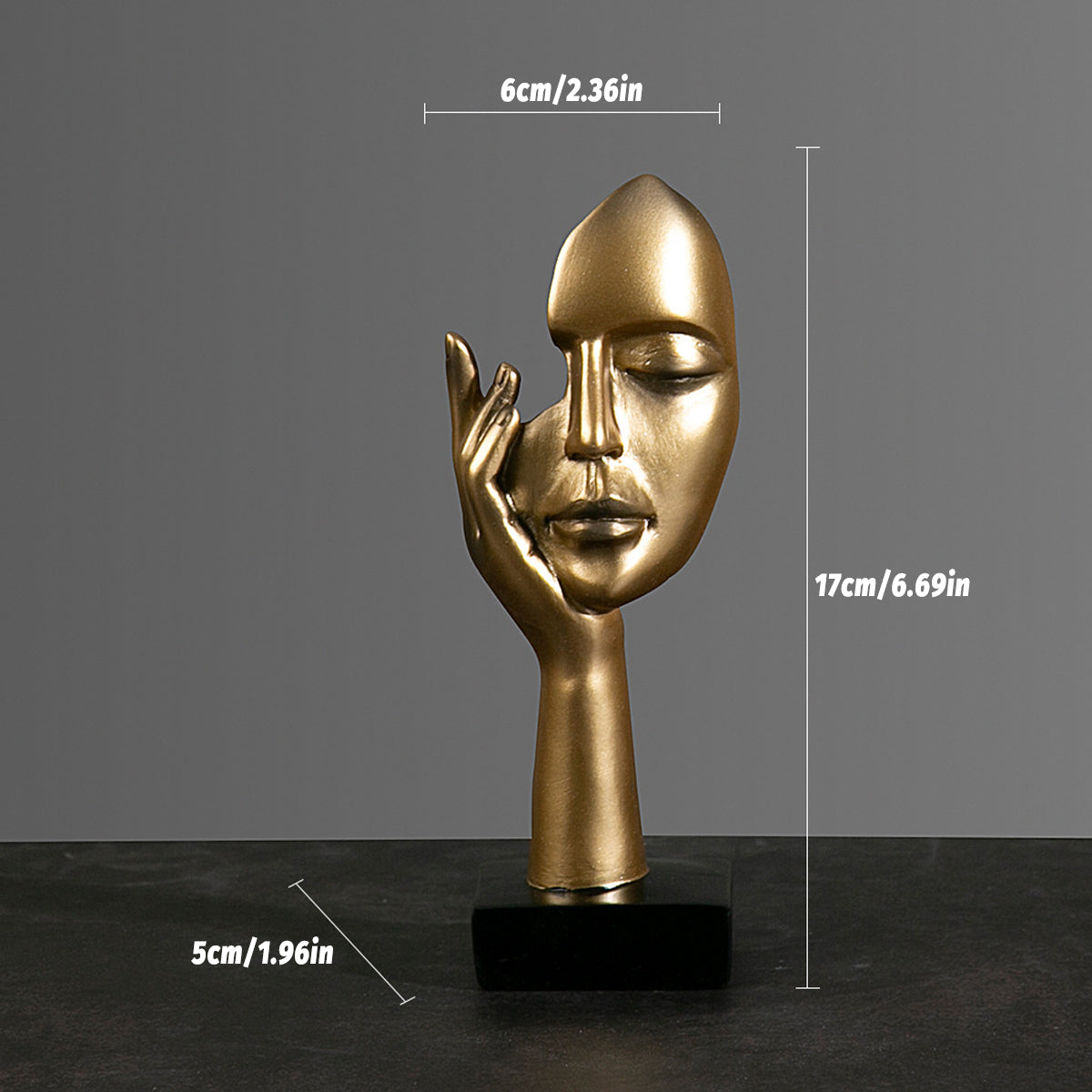 Abstract Face Resin Sculpture in Gold with Black Base for Living Room - view 3