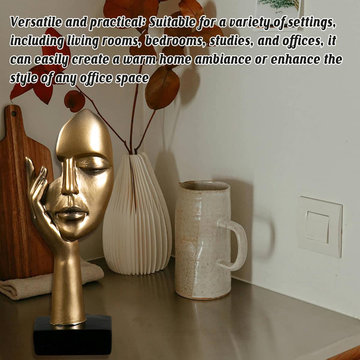 Abstract Face Resin Sculpture in Gold with Black Base for Living Room - view 4
