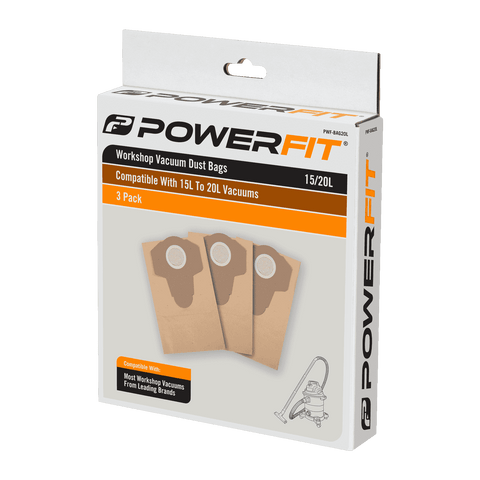 PowerFit 20L Paper Dust Bag, 3 Pack, Brown
