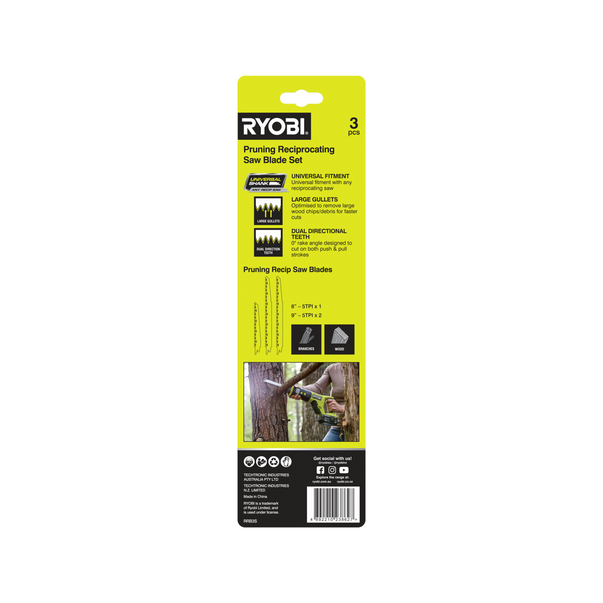 Ryobi 3 Piece Reciprocating Saw Blade Set 228mm and 152mm Pruning Blades