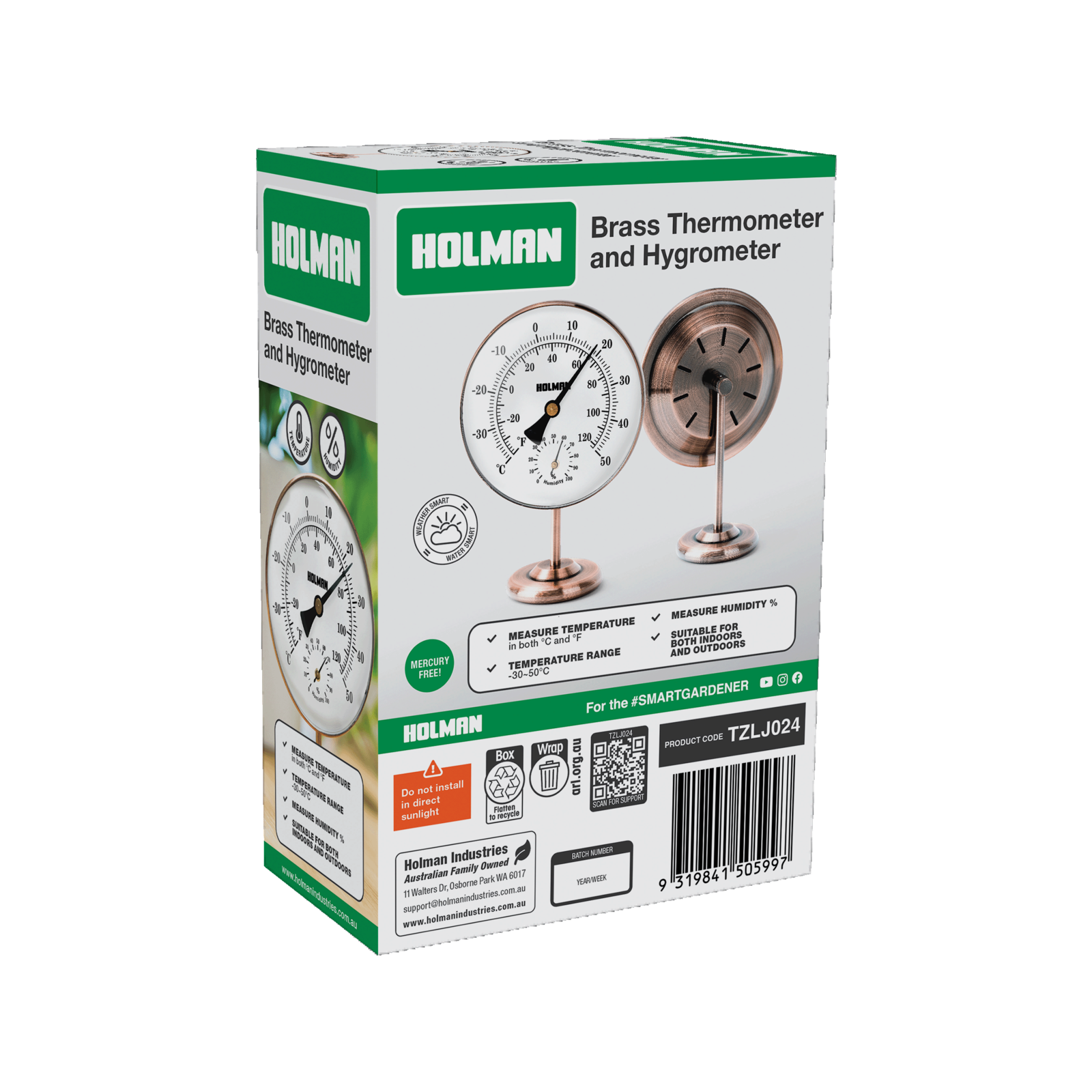 Holman Brass Thermometer and Hygrometer, Indoor / Outdoor