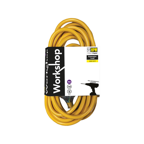 HPM 10m Heavy Duty Workshop Extension Lead, 1.0mm 3 Core, 10A 2400W, Yellow PVC, R2810