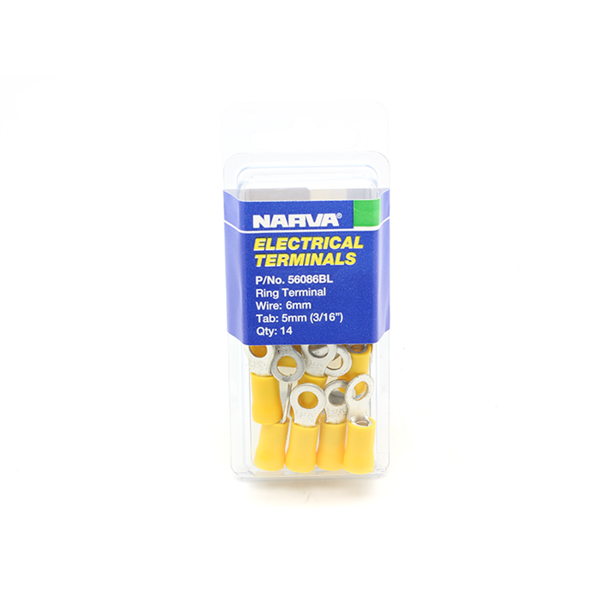 Narva 5-6mm Yellow Insulated Flared Vinyl Ring Terminal 5mm Eye - 14 Pack