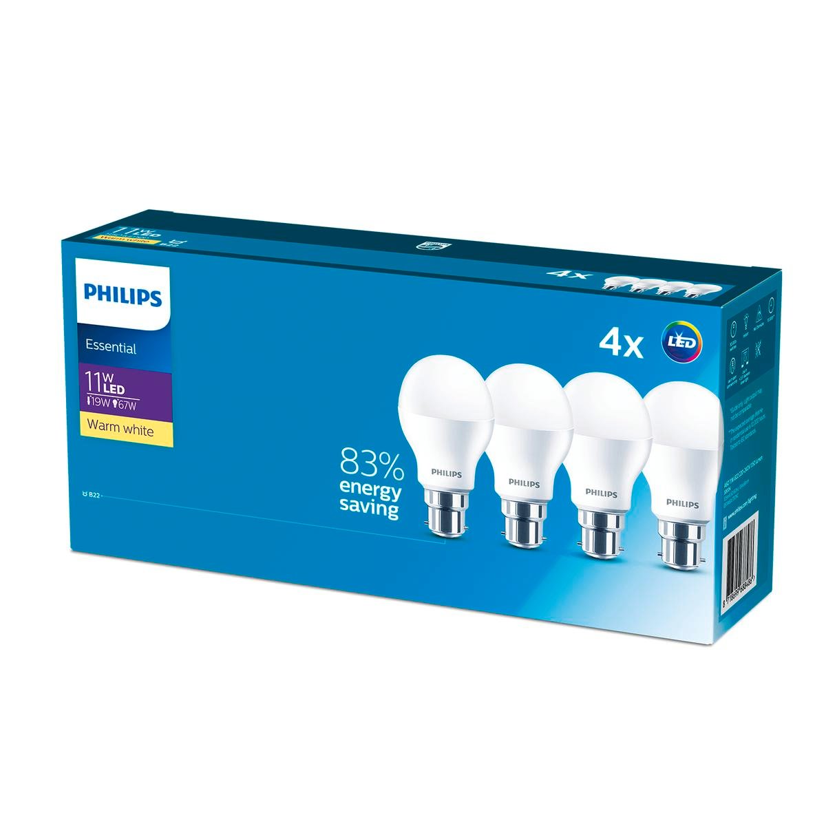 Philips A60 B22 LED 11W 1150lm Warm White Globe 4 Pack