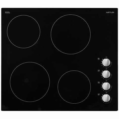Artusi 60cm Ceramic Electric Cooktop - Black Glass, 4 Zones, Knob Controls, Child Lock - CACC604