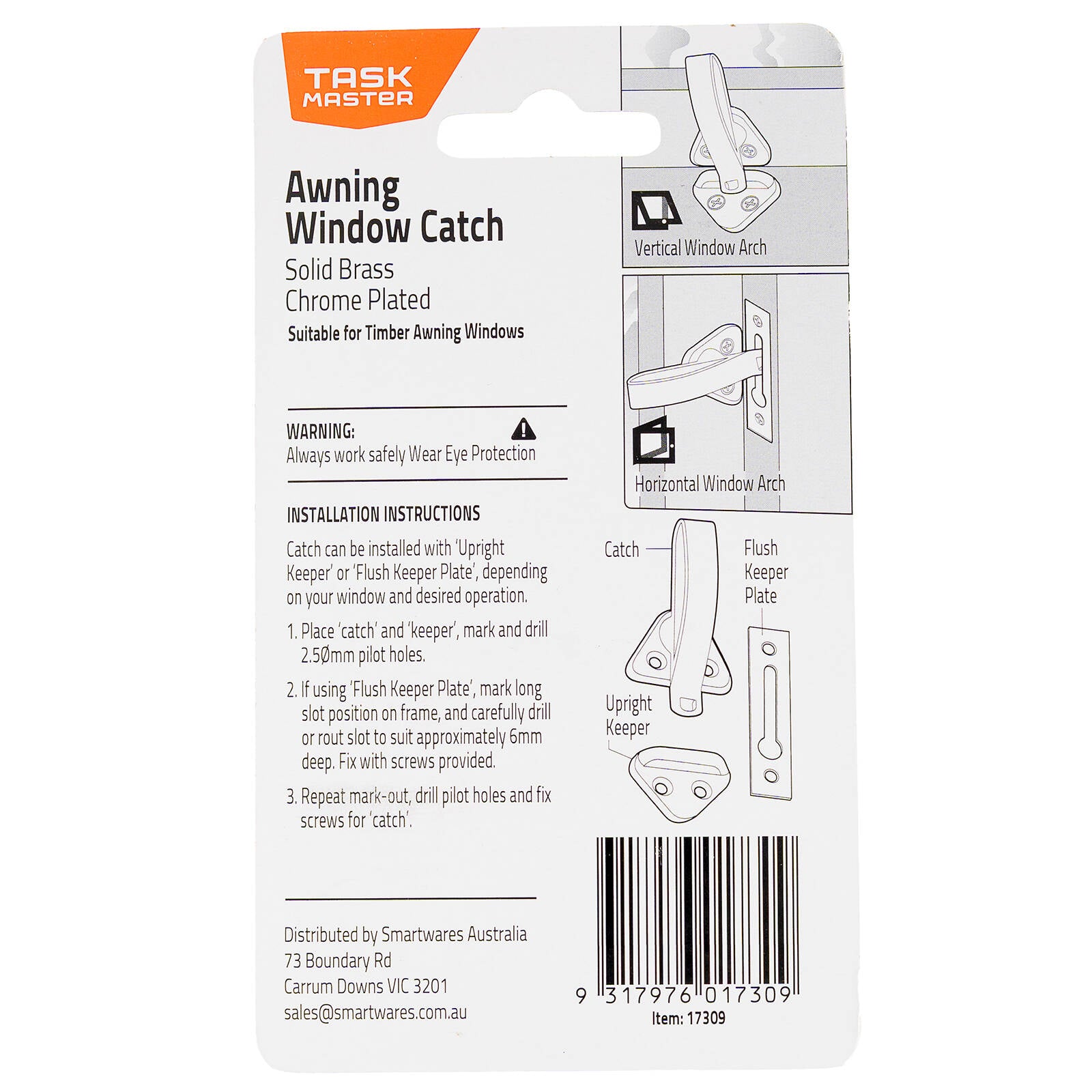 Taskmaster Chrome Plated Solid Brass Awning Window Catch