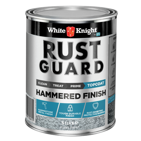 White Knight Rust Guard 1L Silver Gloss Hammered Finish Metal Paint