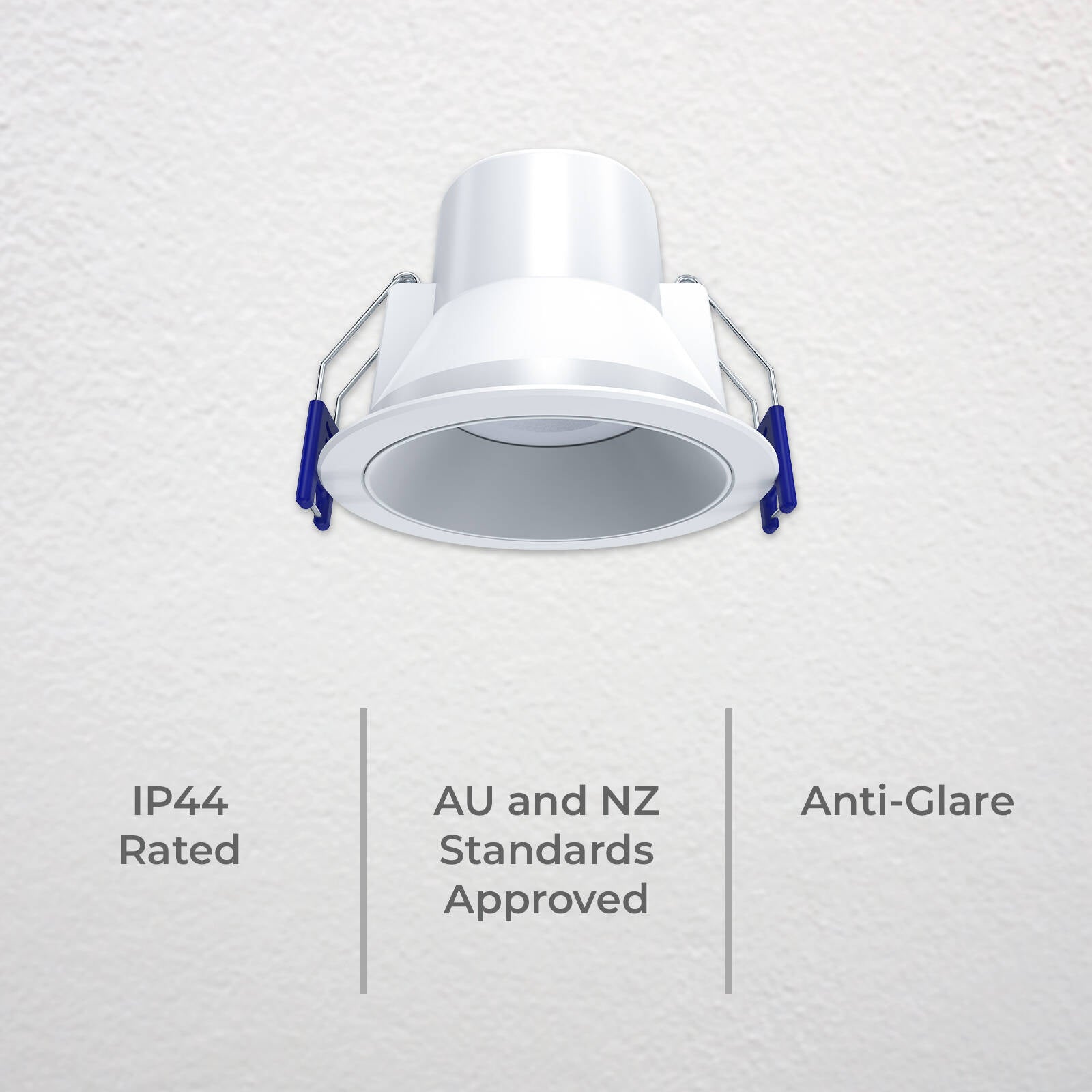 DETA 6W White IP44 Tri-Colour Dimmable Anti-Glare LED Downlight 240V Hardwired DET700W