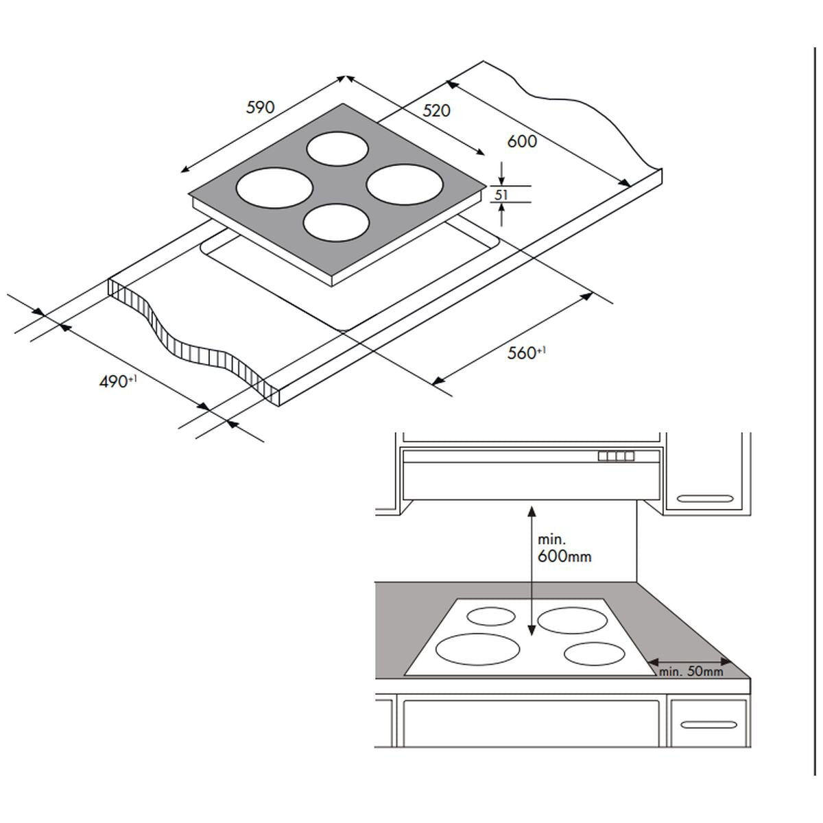 Chef 60cm 4 Burner Ceramic Cooktop - Black Glass, Touch Controls, Pause Function, 9 Power Levels - CHC644BC