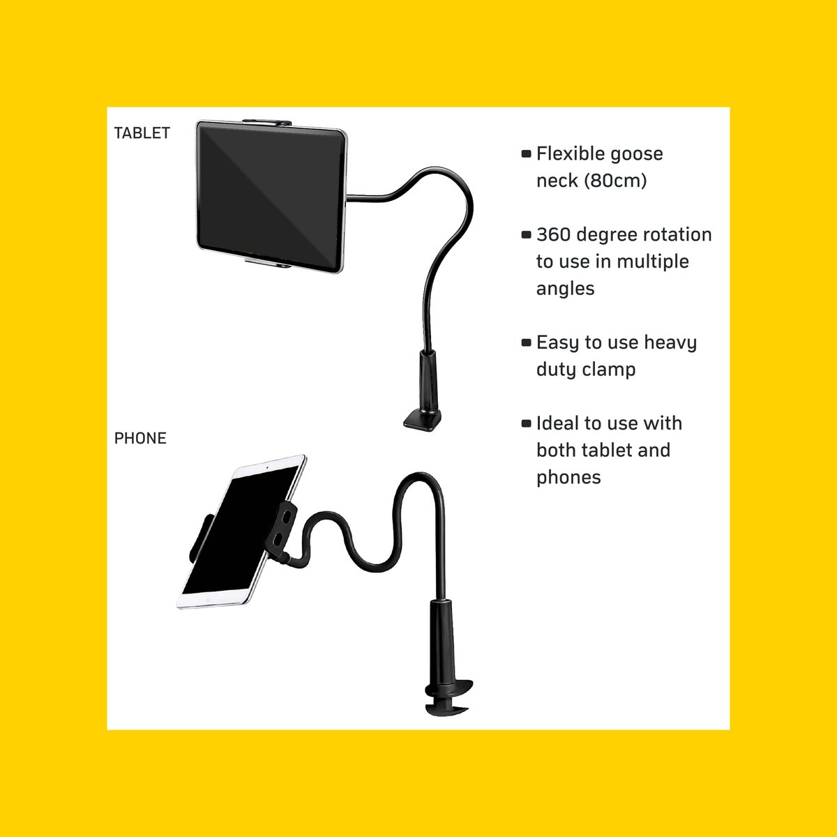 Antsig Phone and Tablet Holder with Heavy Duty Clamp and Flexible Arm