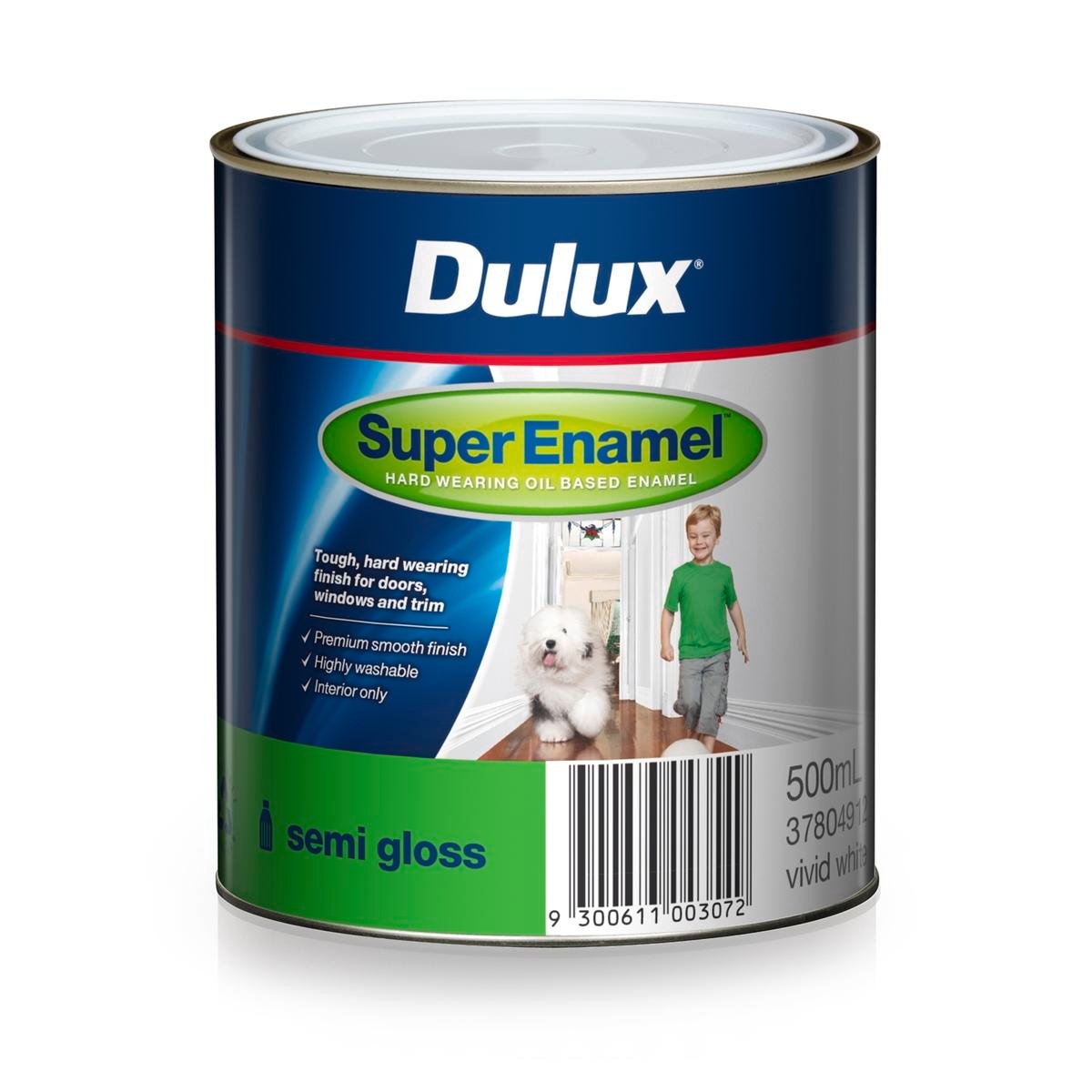 Dulux 500ml Super Enamel Semi Gloss Oil Based Paint Vivid White