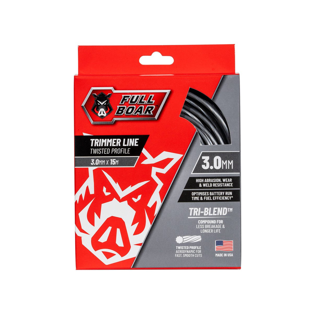 Full Boar 3.0mm x 15m Twisted Profile Trimmer Line - Whipper Snipper Cord