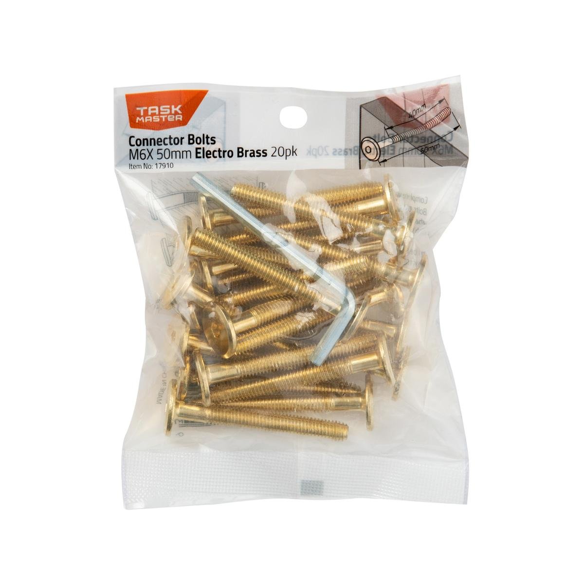 Taskmaster Electro Brass Connector Bolts - M6 x 50mm - 20 Pack - Durable Assembly - SuperSaverAU - view 1