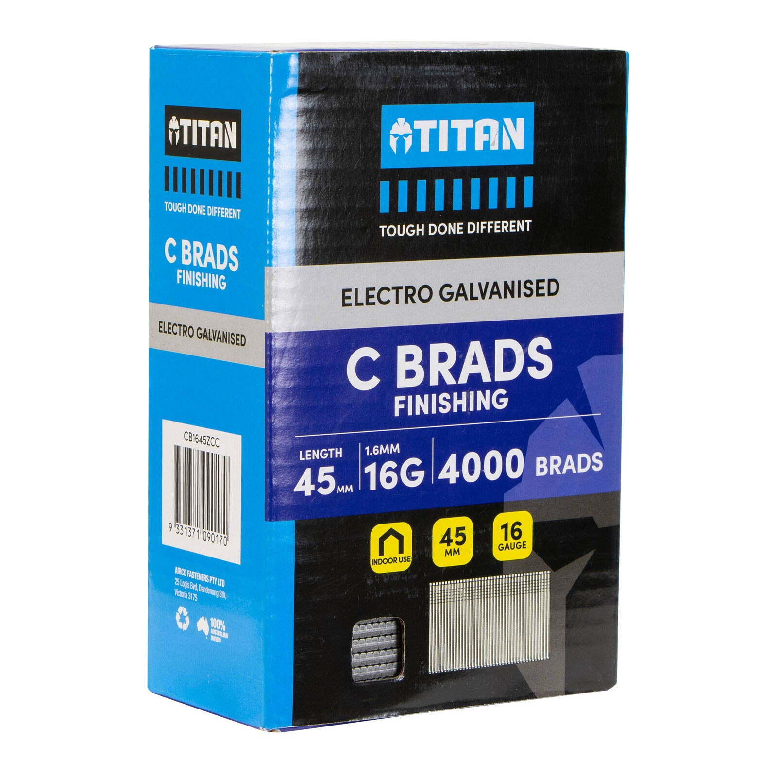 Titan 45 x 1.6mm 16 Gauge Electro Galvanised Straight Collated C Brads - 4000 Pack
