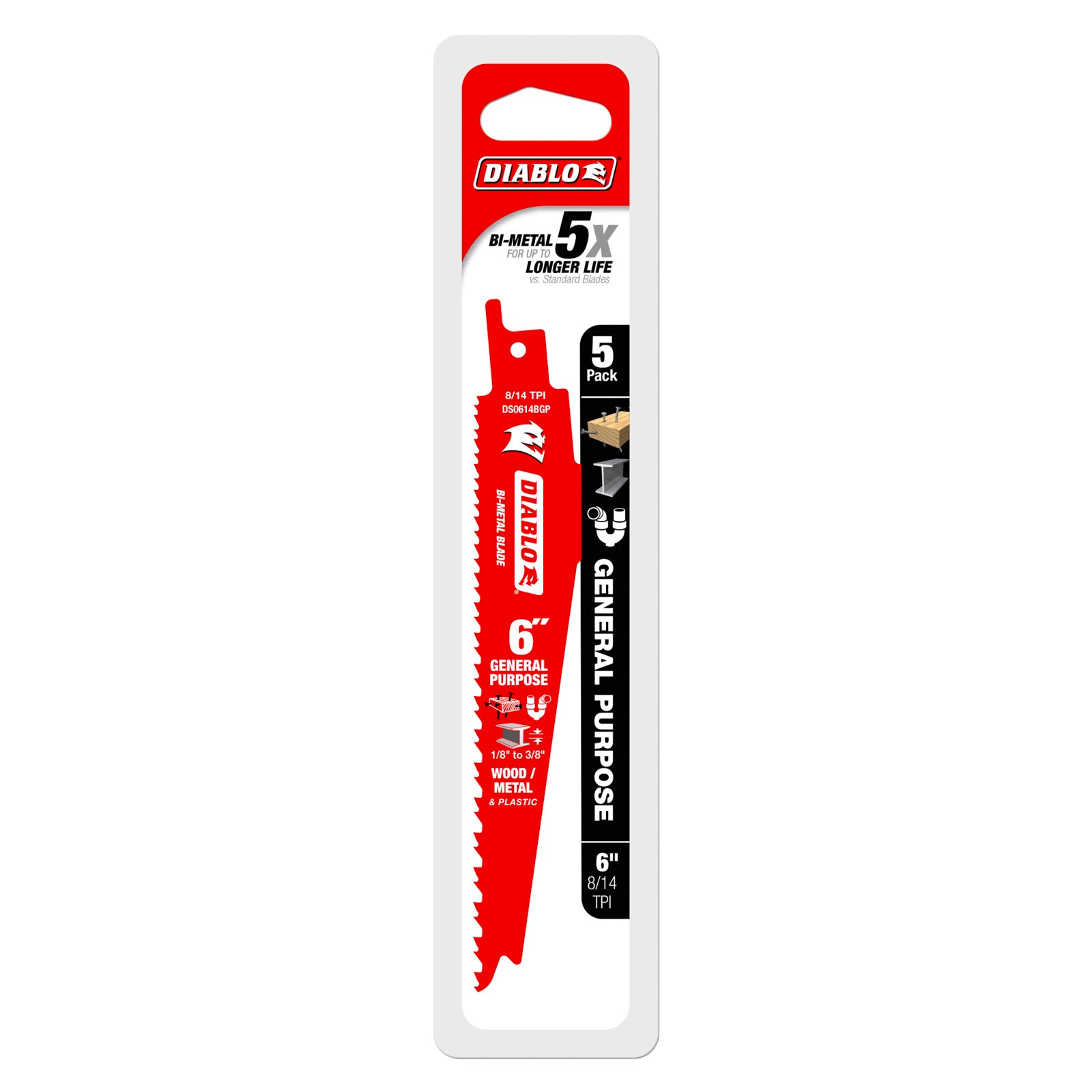 Diablo 6" Bi-Metal General Purpose Reciprocating Saw Blades, 5 Pack