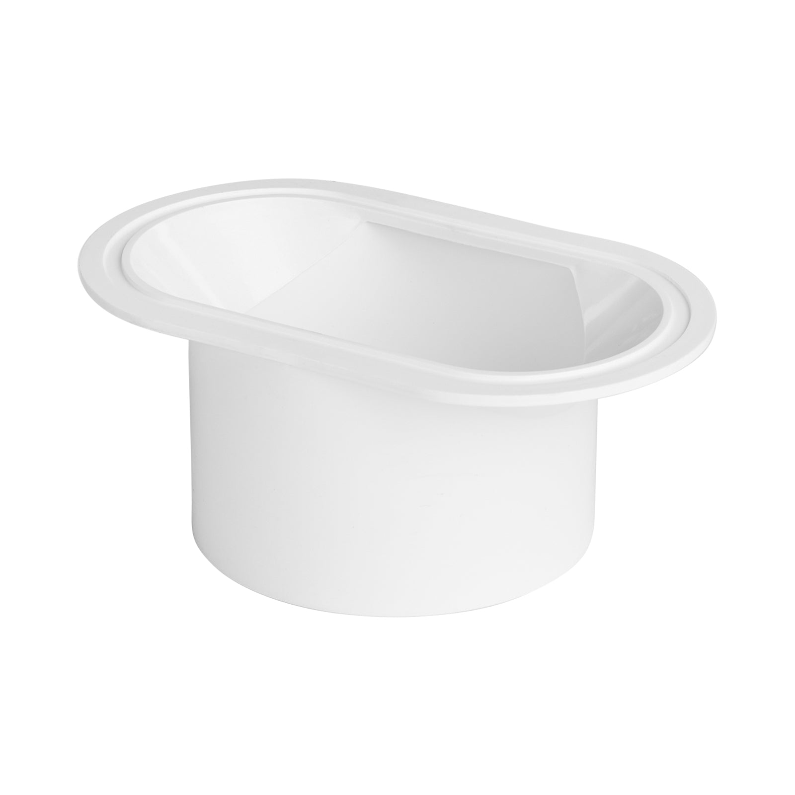 Rain Harvesting 90mm Round Male Gutter Outlet, White PVC for Flat Bottom Gutters