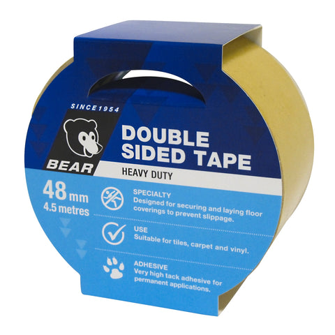 Bear Double Sided Tape 48mm x 4.5m White Polypropylene Indoor Outdoor