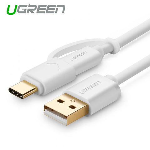 UGREEN USB 2.0 to type C + micro USB cable - White 1M (30171) - SuperSaverAU - view 1