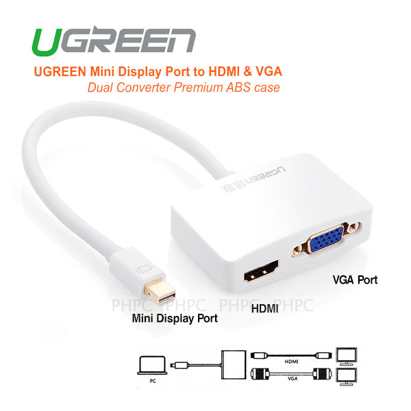 UGreen Mini Display Port to HDMI & VGA Dual Converter Premium ABS case (10427 ) - SuperSaverAU - view 1