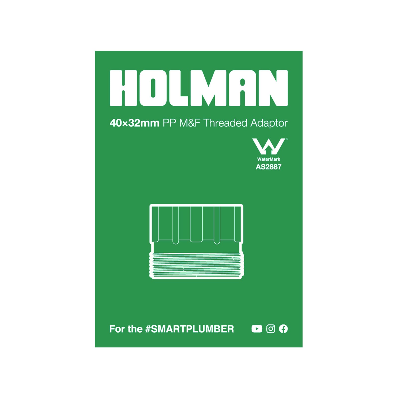 Holman 32mm x 40mm PP M&F Threaded Adaptor for S&P Traps