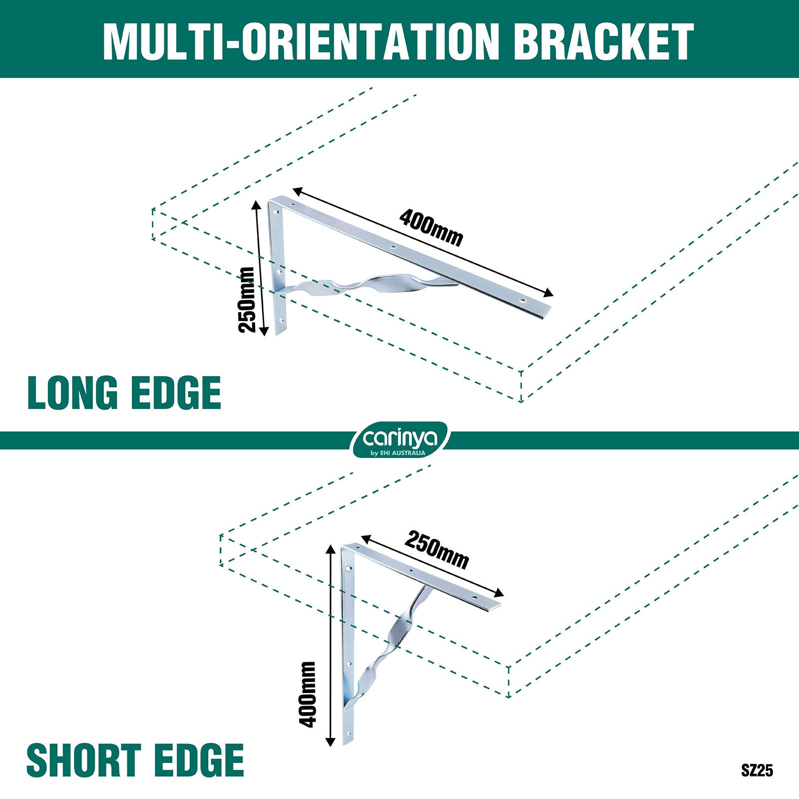 Carinya 400 x 250mm Zinc Plated Heavy Duty Twisted Stay Bracket, 300kg Capacity