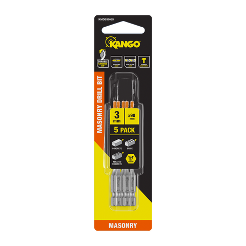 Kango Masonry Drill Bit 5 Pack - 3mm x 90mm - Durable Carbide Tips - SuperSaverAU - view 1