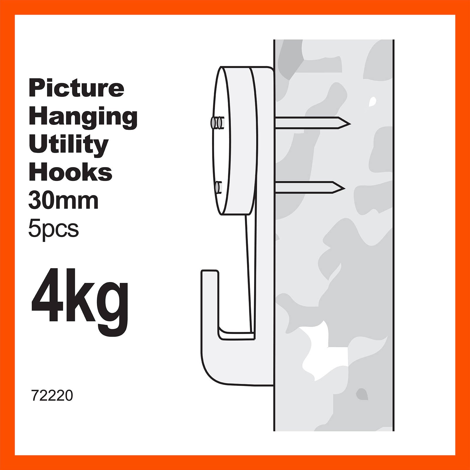 Everhang 4kg White Plastic Picture Hanging Utility Hook - 5 Pack