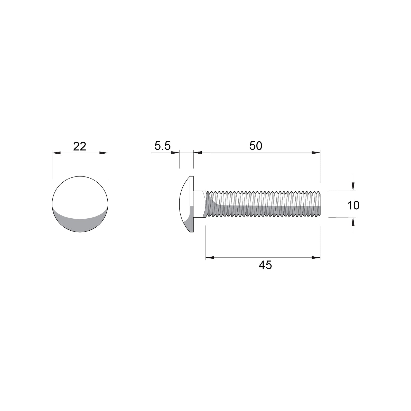 ZENITH M10 x 50mm Zinc Plated 4.6 Grade Cup Head Bolt and Nut