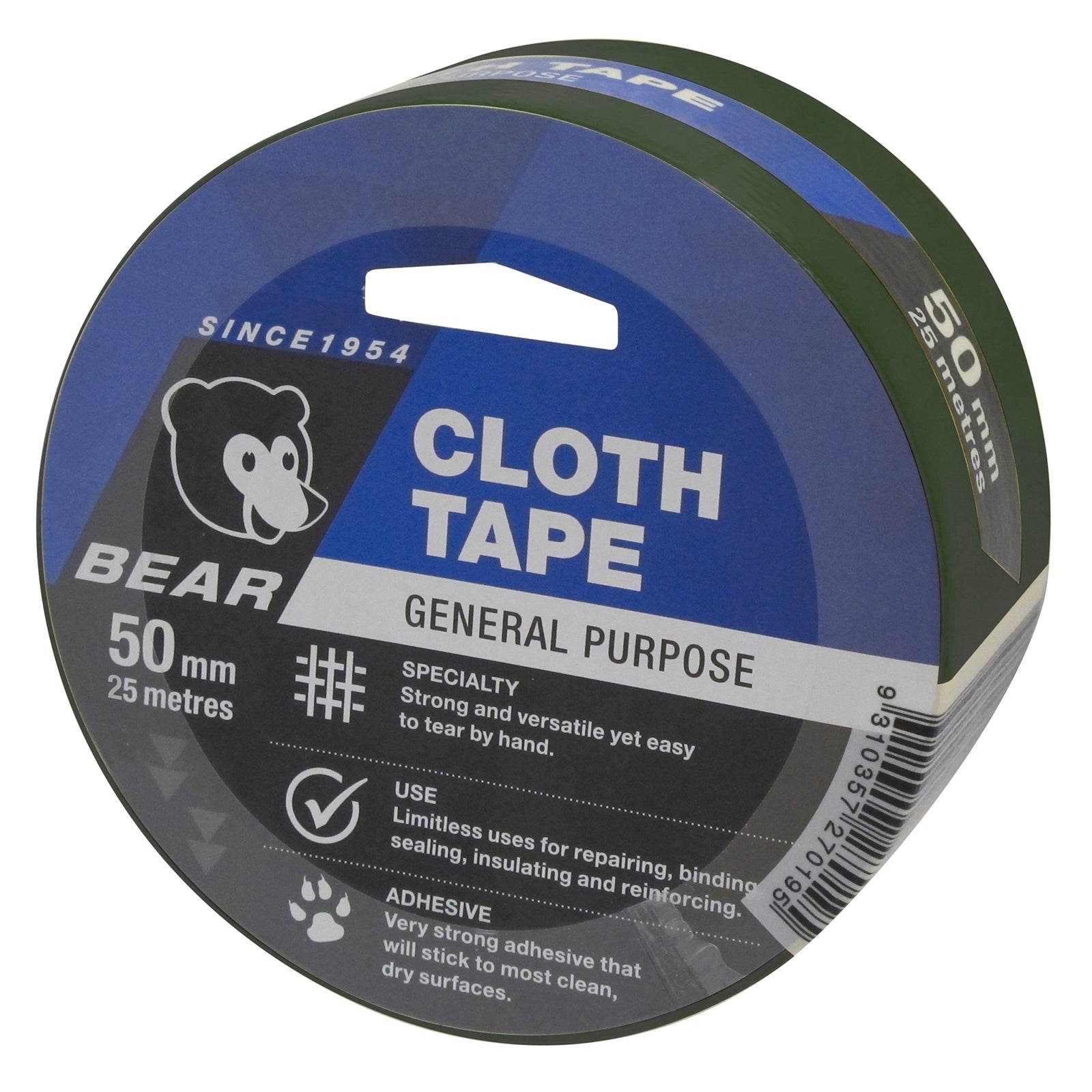 Norton Bear Green Cloth Tape 50mm x 25m Indoor Outdoor Hand-Tearable