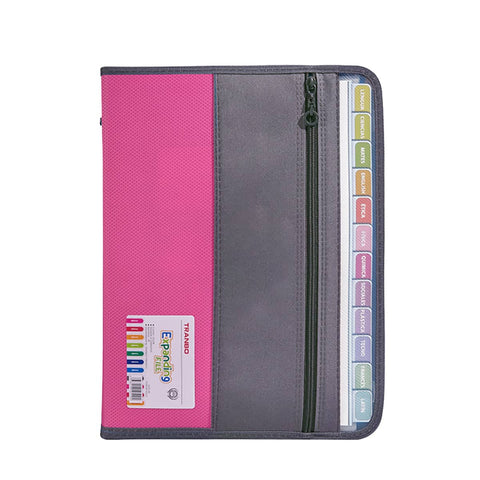 Accordion File Folder 13 Pocket Double Zipper Waterproof Document Organiser - Pink