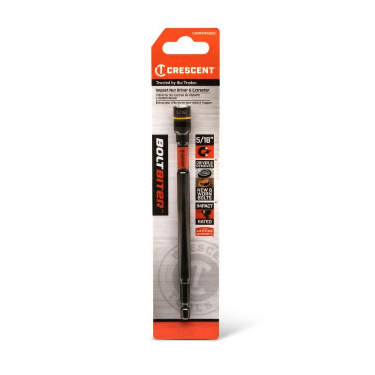 Crescent 5/16" x 6" Chrome-Molybdenum Bolt Biter Magnetic Impact Nut Driver and Extractor