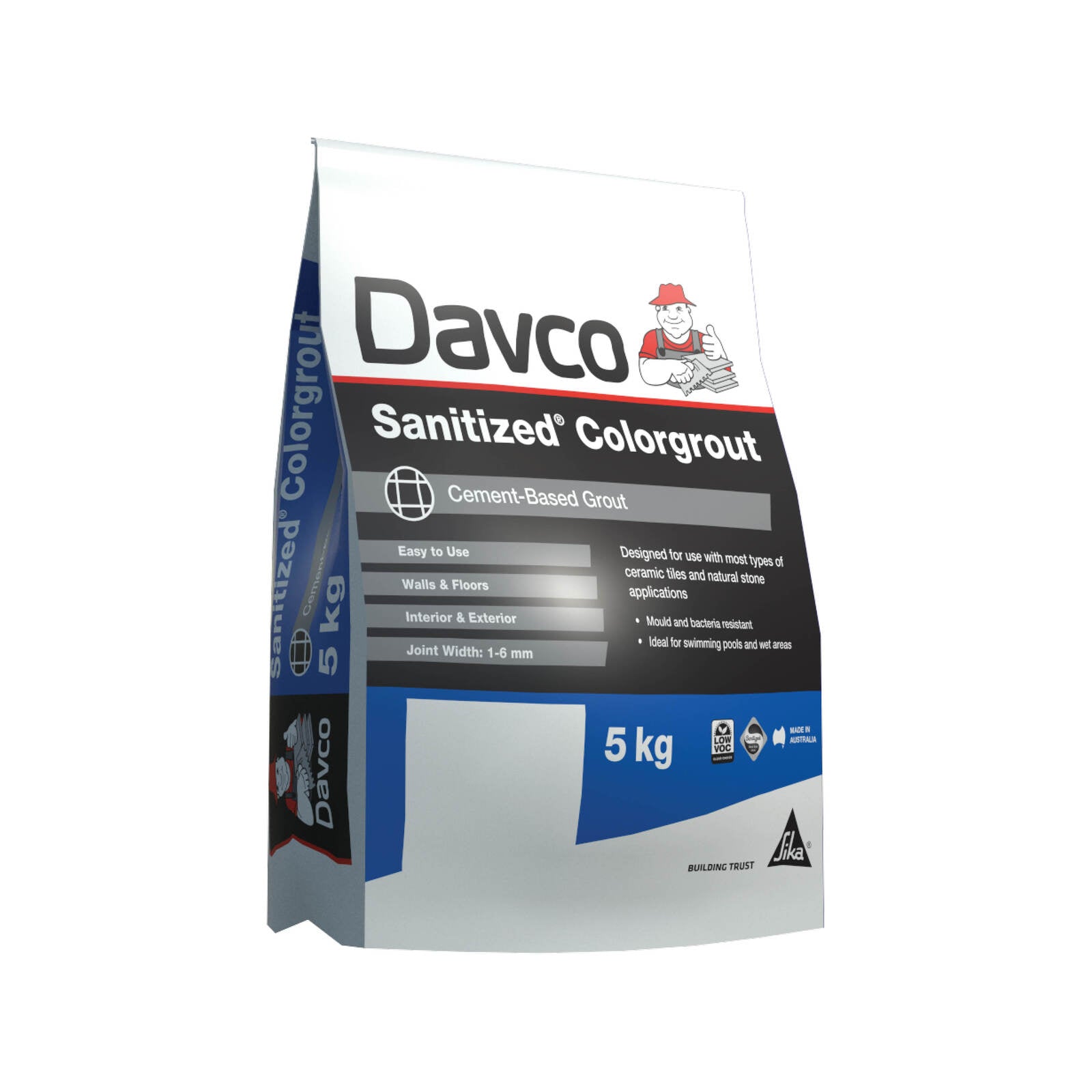 Davco 5kg Light Grey #49 Sanitized Colourgrout - Cement Based, Mould Resistant, Wall & Floor