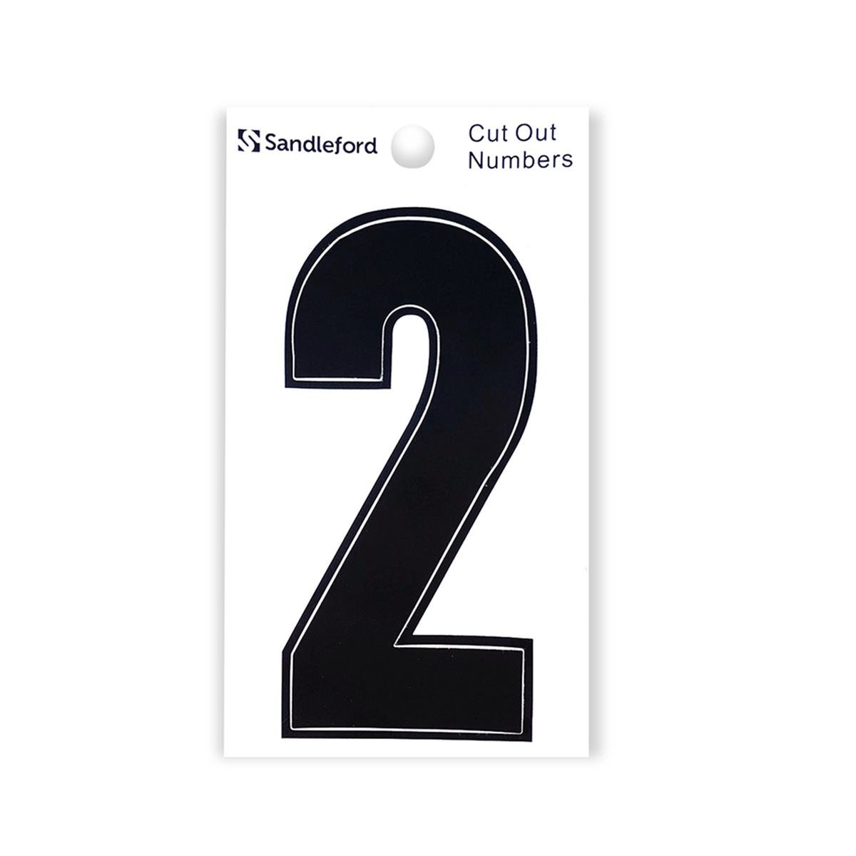 Sandleford 85mm Black Cut Out Self Adhesive House Number 2 - Weather Resistant Gloss