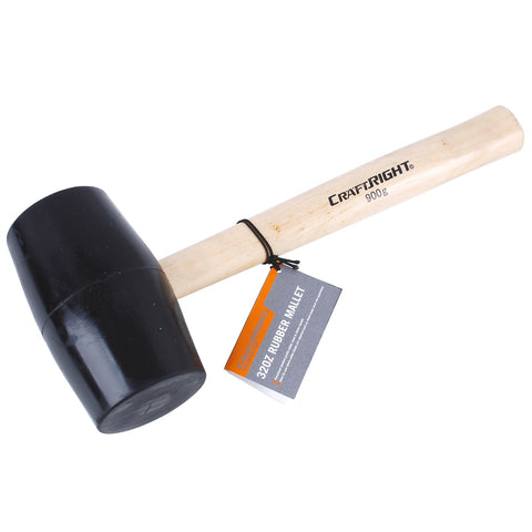 Craftright 32oz Rubber Mallet, 900g Head with Hardwood Timber Handle