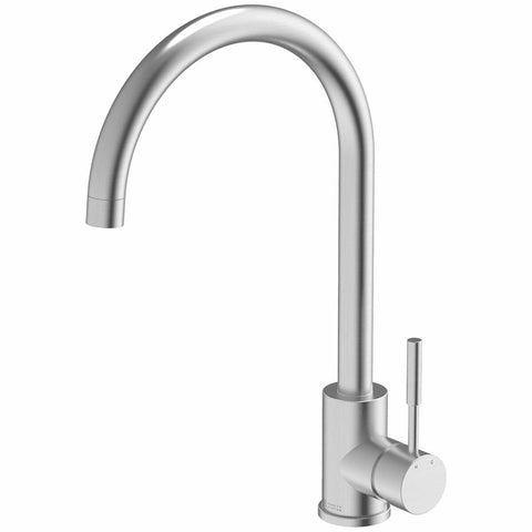 Gareth Ashton Gooseneck Kitchen Mixer Tap - Brushed Stainless Steel, 4 Star WELS - KTA029-BR