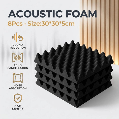 Acoustic Egg Crate Foam Panels, Pack of 8, 30 x 30 x 5 cm