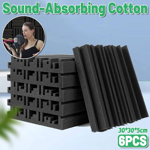 Acoustic Foam Panels, Pack of 6 - Black, 30 x 30 x 5 cm