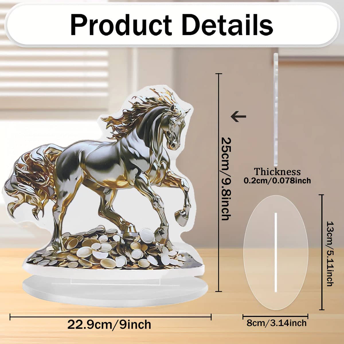 Acrylic Desktop Ornament Golden Horse on Coins Waterproof Wear Resistant Decor - view 3