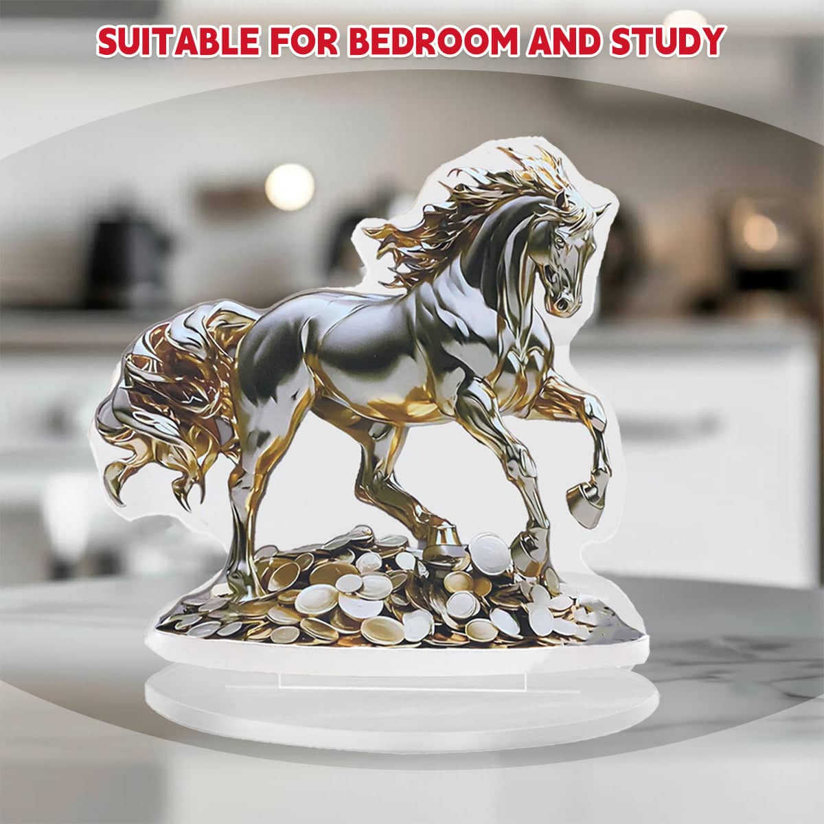 Acrylic Desktop Ornament Golden Horse on Coins Waterproof Wear Resistant Decor - view 5
