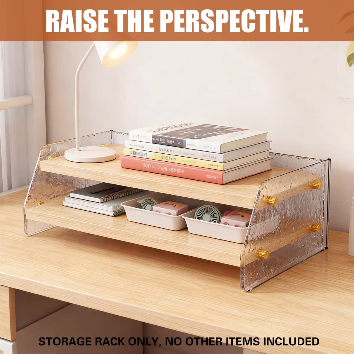 Acrylic Double Layer Desktop Monitor Riser Organiser - Khaki - view 5