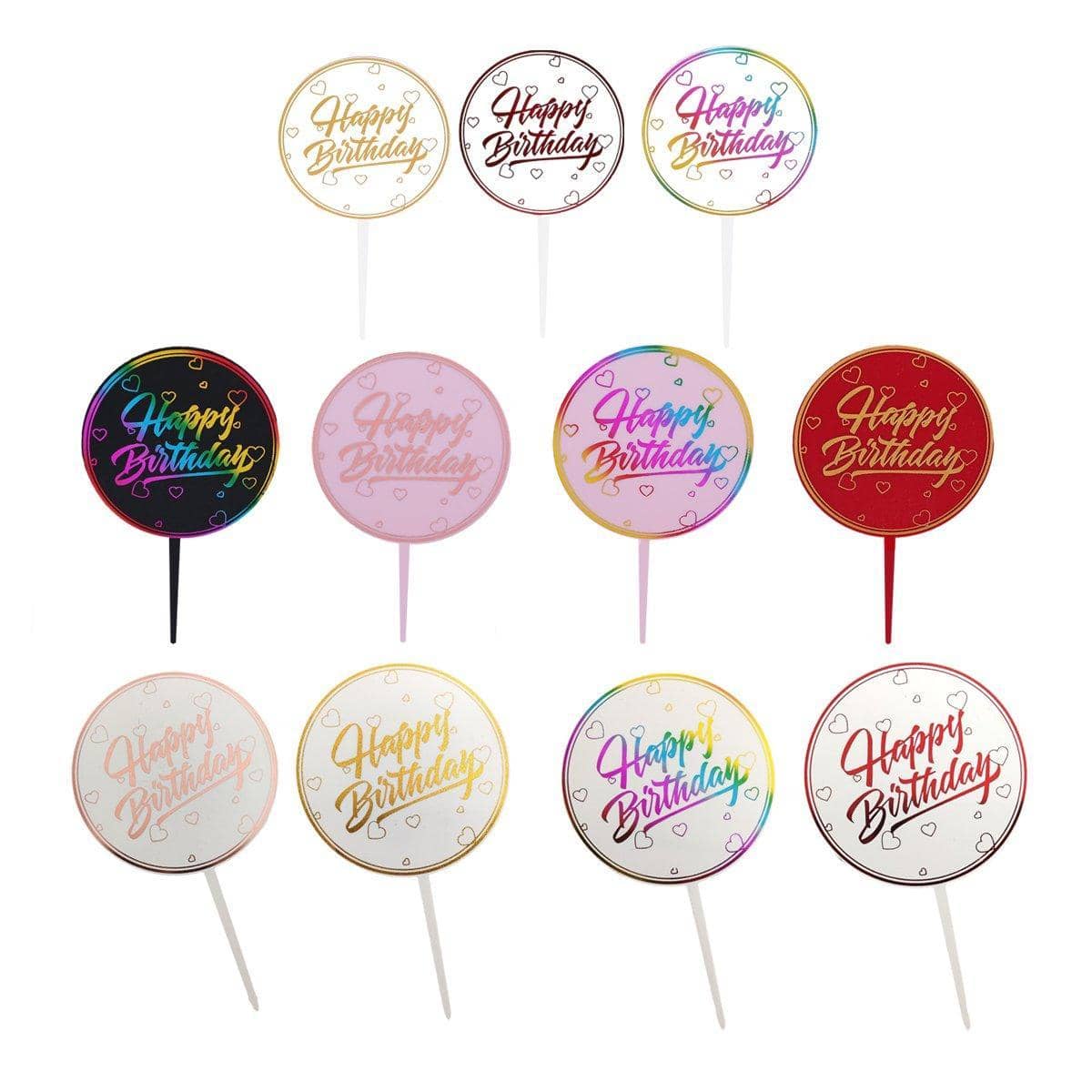 Acrylic Happy Birthday Anniversary Cake Topper Flower Pattern - Colour 01 - view 3