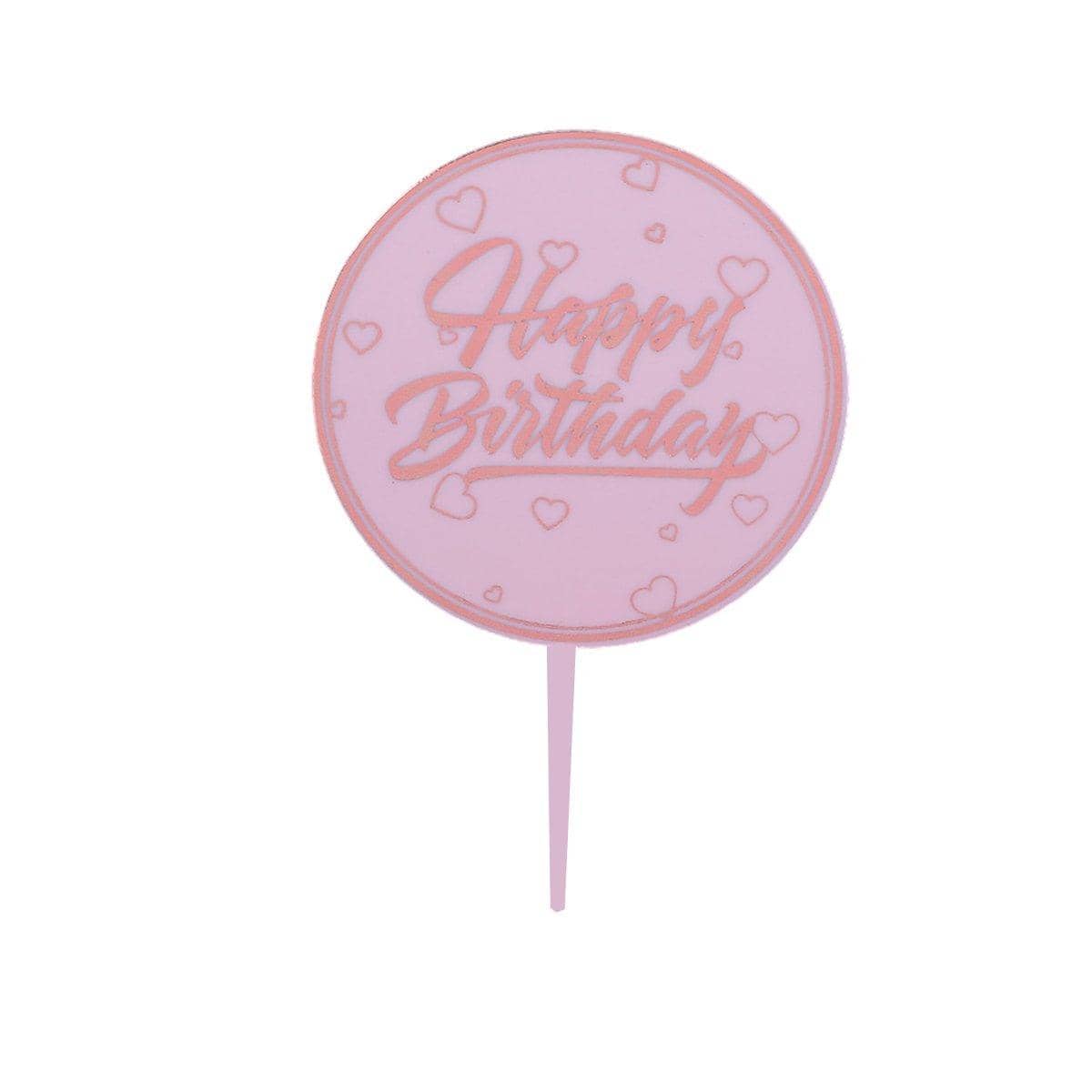 Acrylic Happy Birthday Anniversary Cake Topper Flower Pattern - Colour 09