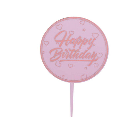 Acrylic Happy Birthday Anniversary Cake Topper Flower Pattern - Colour 09