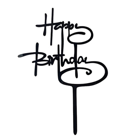 Acrylic Happy Birthday Cake Topper Card for Party Decor - Black B224